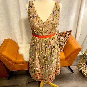 ADRIANNA PAPELL Floral Embroidered Fit&Flare Dress